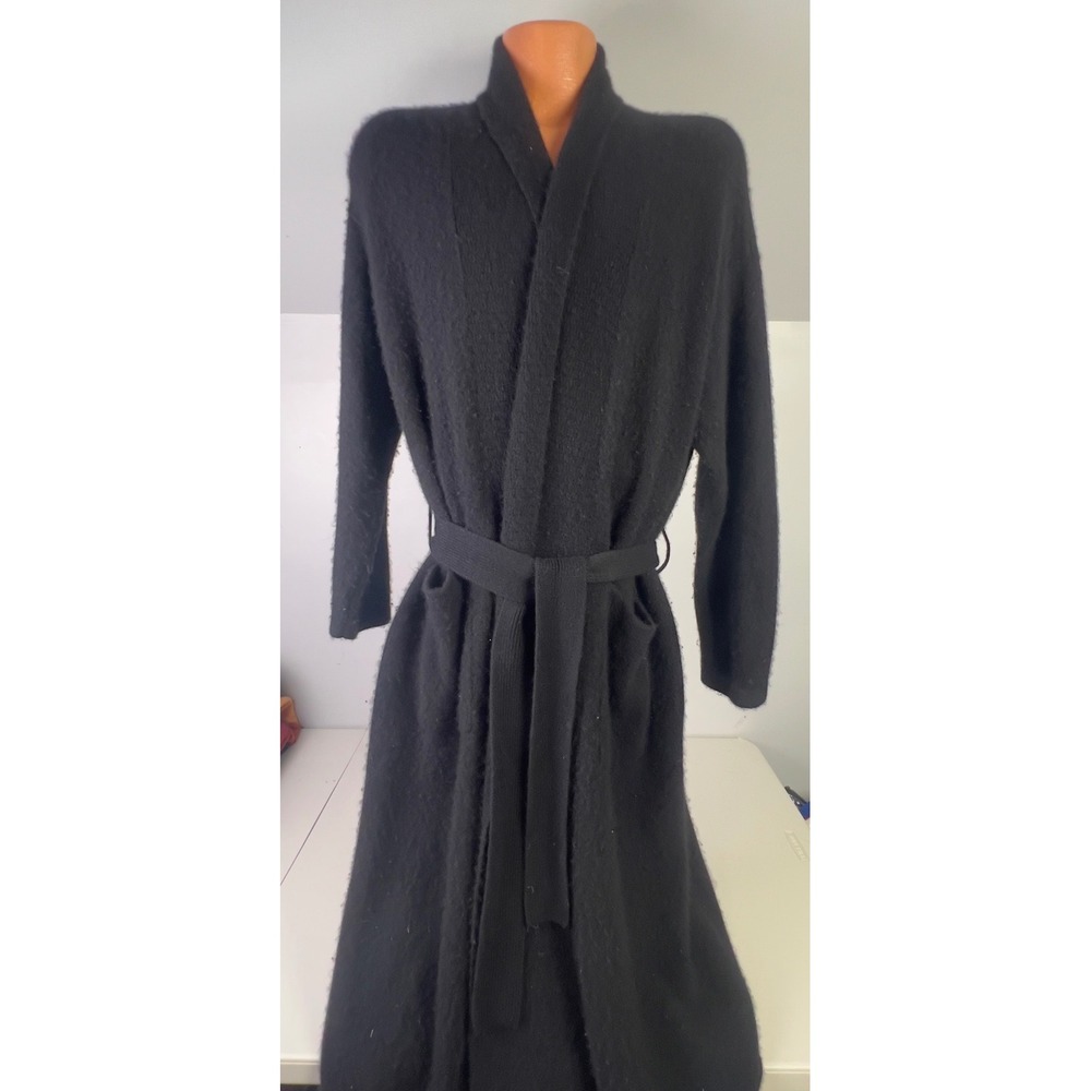 Neiman Marcus Cashmere Cardigan Robe Womens Large Black Excellent Shawl Belted